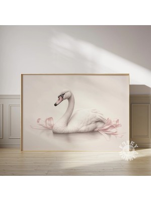 Ninastore Pembe Kurdeleli Kuğu Dijital Baskı/ Coquette Oda Dekorasyonu/ Çocuk Odası Tablosu/ Coquette Estetiği