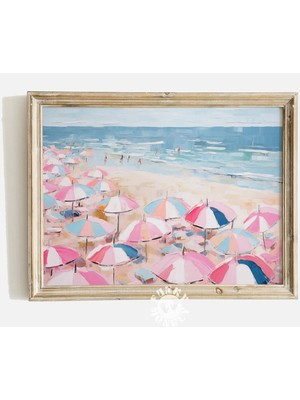 Ninastore Soyut Plaj Baskısı/ Vintage Sahil Sanatı/ Kız Çocuk Odası Dekorasyonu/ Pembe Pastel Duvar Sanatı/ Pl