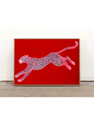 Ninastore Pembe Leopar Posteri: Cesur Hayvan Baskısı/ Kırmızı Maksimalist Duvar Dekoru/ Modern Folk Posteri/ Ç