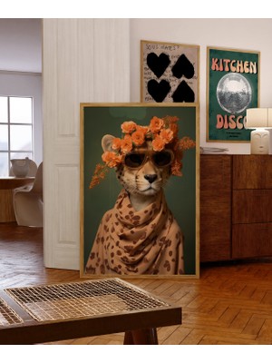 Ninastore Şık Çita Portre Sanatı: Moda Botanik Poster/ Şık Hayvan Tasarımı/ Modern Karakter Duvar Dekoru