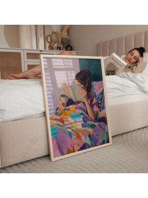 Ninastore Boho Tarzı Kitap Okuyan Kadın Sanat Baskısı/ Kadınsı Silüet (Dijital Indirme)