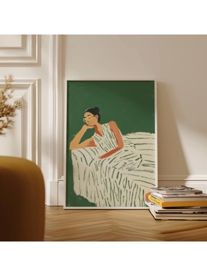 Ninastore Modern Dijital Duvar Sanatı - Kitaplarla Dinlenen Kadın Illüstrasyonu