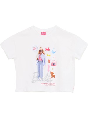 Barbie Baskılı Ekru Kız Çocuk T-Shirt BRB6SG-TST6433