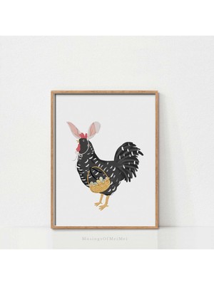 Ninastore Paskalya Tavuğu Sanat Baskısı / Yazdırılabilir Duvar Sanatı / Tavşan Kulakları Çocuk Odası Dekorasyo