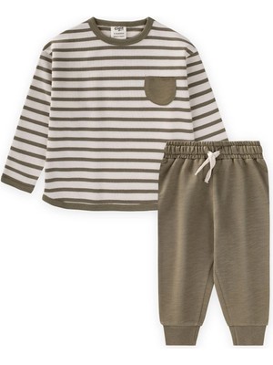 Cigit Çizgili Sweatshirt Takım 1-7 Yaş Olive