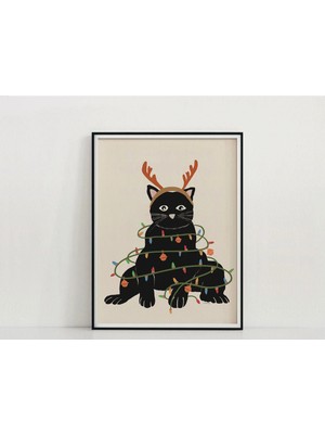 Ninastore Noel Kedisi Sanatı / Noel Duvar Sanatı / Geyik Kedisi / Kedi Severler Için Noel / Yazdırılabilir Duv