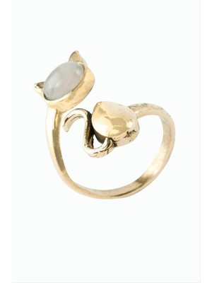 Renklime Kedi Doğaltaşlı Otantik Yüzük