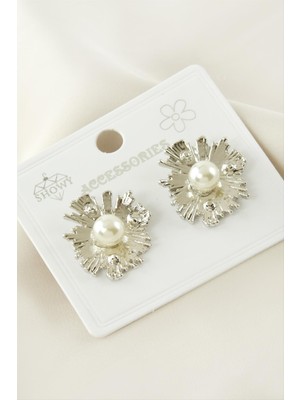 Renklime Çiçek Metal Inci Küpe