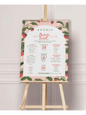 Ninastore Eğlenceli Çilek Temalı Ilk Yaş Günü Dönüm Noktası Tabelası/ Kız Çocuk Çilek Temalı Poster/ Bebek Ist