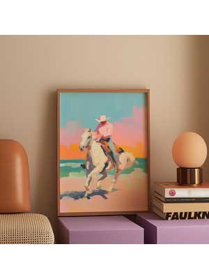Ninastore Pastel Kovboy At Üzerinde Baskı: Retro Batı Plaj Sanatı (Dijital Indirme)