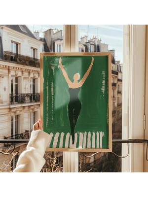 Ninastore Minimalist Yoga Baskısı: Soyut Kadın Silüeti/ Yeşil Duvar Sanatı (Dijital Indirme)