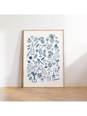 Ninastore Mavi Yiyecek Içecek Duvar Sanatı / Retro Akşam Yemeği Partisi Dijital Baskı / Yemek Masası Posteri /