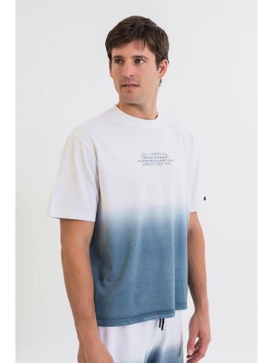 Maraton Boxy Fit Erkek Bisiklet Yaka  Beyaz T-Shirt