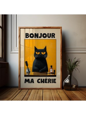 Ninastore Le Chat Noir Posteri: Sarı Fransız Kara Kedi Sanat Baskısı
