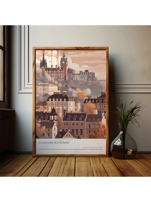 Ninastore Glasgow Iskoçya Şehir Manzarası Posteri: Resimli Şehir Sanatı Baskısı