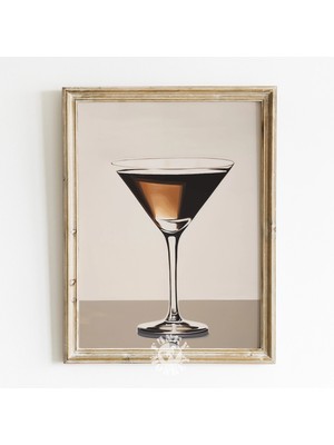 Ninastore Espresso Martini Baskısı/ Nötr Bar Arabası Sanat Baskısı/ Apartman Estetiği/ Retro Kokteyl Tablosu/