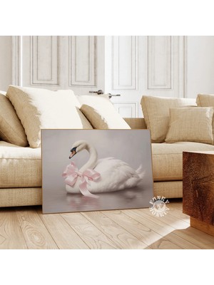 Ninastore Pembe Kuğu Kurdele Dijital Baskı/ Coquette Oda Dekorasyonu/ Çocuk Odası Tablosu/ Coquette Estetiği/
