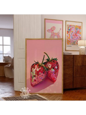 Ninastore Kızlara Özel Şık Duvar Sanatı / Disko Çilekleri Sanat Baskısı / Şık Disko Topu Posteri / Öğrenci Yur