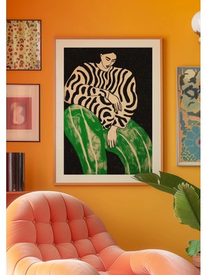 Ninastore Modaya Uygun Kadın Sanat Baskısı: 70'ler Tarzı Psychedelic Yeşil Duvar Dekoru