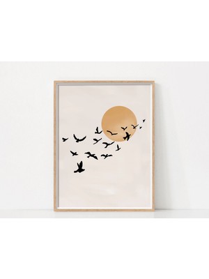 Ninastore Gün Batımı Baskısı/ Uçan Kuşlar Posteri/ Soyut Baskı/ Yazdırılabilir Duvar Sanatı/ Doğa Temalı Duvar