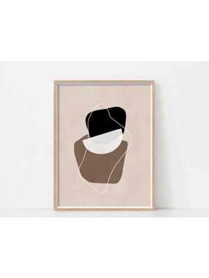 Ninastore Soyut Geometrik Duvar Sanatı / Nötr Sanat Baskısı / Soyut Şekiller Baskılı Sanat / Toprak Tonlarında