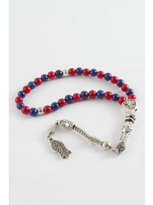 Renklime Bordo Mavi Ceyt Doğaltaş Tesbih 6 mm