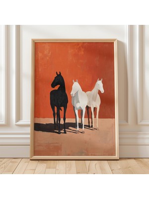 Ninastore Minimalist At Sanatı Modern Batı Tarzı Duvar Baskısı Siyah Beyaz Atlar Tablosu Dijital Kovboy Dekora