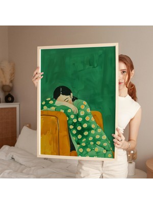 Ninastore Yeşil Sarı Figüratif Sanat Baskısı Dinlenen Kadın Dijital Indirme Modern
