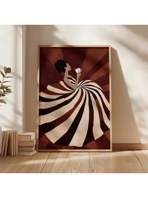 Ninastore Kahve Yudumlayan Kadın Sanat Baskısı: Modern Figüratif Dekor (Dijital Baskı)