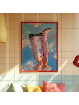 Ninastore Pembe Kovboy Çizmeleri Sürrealist Baskı: Batı Tarzı Duvar Sanatı (Dijital Indirme)
