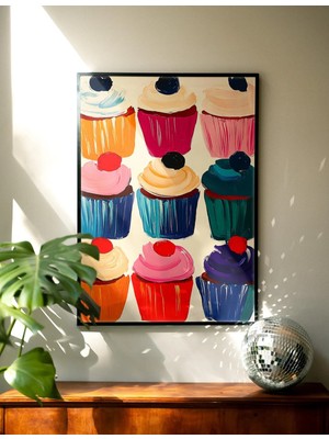 Ninastore Renkli Cupcake Posteri: Kitsch Mutfak Duvar Sanatı Baskısı