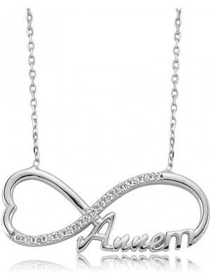 Marsilyan 925 Ayar Gümüş Annem Yazılı Sonsuzluk Kadın Gümüş Kolye PT2610043 (72)