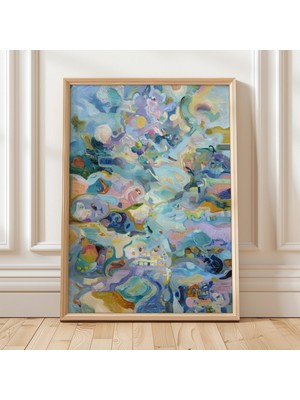 Ninastore Gelgit Rengi Hafızası Yumuşak Mavi Pastel Soyut Kanvas Çağdaş Resimsel Sanat Eseri Akıcı Organik Şek