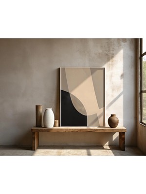 Ninastore Siyah ve Bej Tonlarında Soyut Duvar Sanatı | Çerçeveli Poster