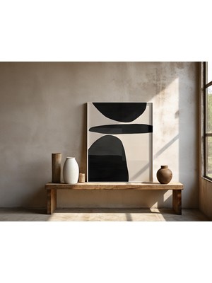 Ninastore Çerçeveli Poster: Minimalist Siyah Soyut | Modern Nötr Duvar Sanatı | Çağdaş Güzel Sanat Baskısı