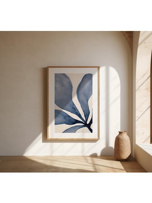 Ninastore Mavi Suluboya Botanik Sanat Baskısı: Minimalist Çivit Mavisi Yaprak Posteri (Çerçeve Dahil Değildir)