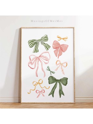Ninastore Çocuk Odası Dekorasyonu Için Kurdele Sanat Baskısı / Pembe Kurdele Duvar Sanatı / Şık Oda Dekorasyon