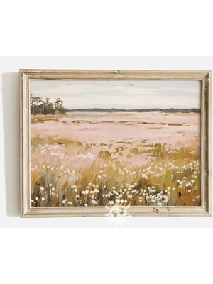 Ninastore Pembe Çayır Çiçek Tarlası Manzara Baskısı / Coquette Estetiği / Vintage Çocuk Odası Baskısı / Kız Ço
