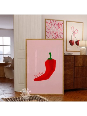 Ninastore Acı Biber Sanat Baskısı/ Seksi Komik Retro Mutfak Posteri/ Pembe Kırmızı Trend Duvar Sanatı/ Apartma