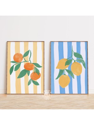 Ninastore Mutfak Duvar Sanatı / Turunçgil Baskı Seti (2 Adet) / Italyan Yaz Modası Dijital Baskılar / Modern P