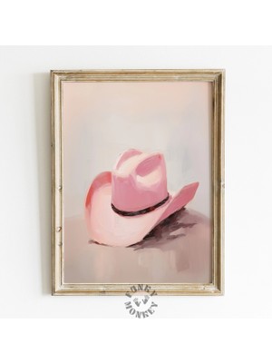 Ninastore Pembe Kovboy Şapkası Baskısı / Modaya Uygun Kovboy Şapkası Tablosu / Retro Batı Tarzı Baskılı Sanat