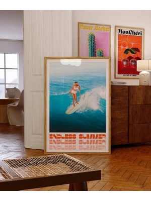 Ninastore Yaz Sörfü Posteri: 70'ler Retro Duvar Sanatı (Dijital Indirme)