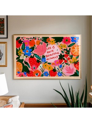Ninastore Çilek Çiçek Desenli Sanat Baskısı: Renkli Alıntı/mutfak Dekorasyonu (Dijital Indirme)