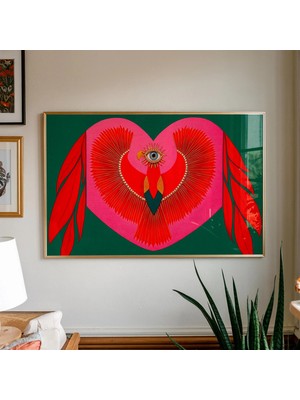 Ninastore Pembe Kalp Kuş Sanat Baskısı: Mistik Göz/ Ruhani Dekor (Dijital Indirme)