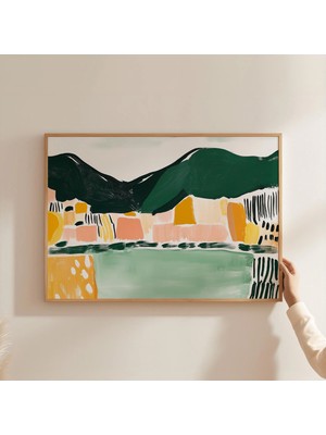 Ninastore Soyut Sahil Köyü Sanat Baskısı: Yeşil Dağ Manzarası (Dijital Indirme)