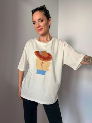 Ali Butik Ekru Kadın Baskılı Tişört