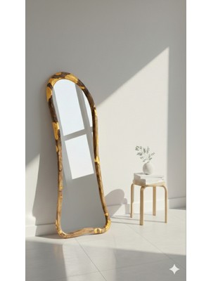 Gökçesan Mobilya Ahşap & Epoksili Çerçeveli Ayna 180X75 Metal Ayaklı Boy Aynası
