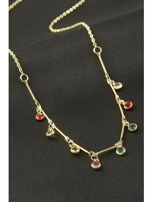 Renklime Yuvarlak Kristal Taşlı Kolye