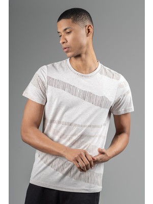 Maraton Regular Erkek Bisiklet Yaka  Bejmelanj- T-Shirt