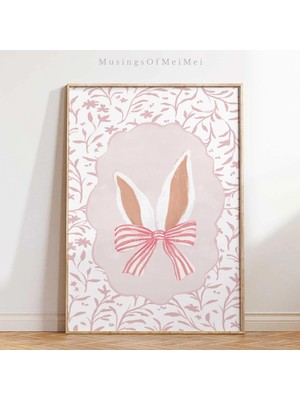 Ninastore Çocuk Odası Dekorasyonu Için Yumuşak Pastel Tavşan Kulakları Baskısı / Vintage Tavşan Kulakları Duva